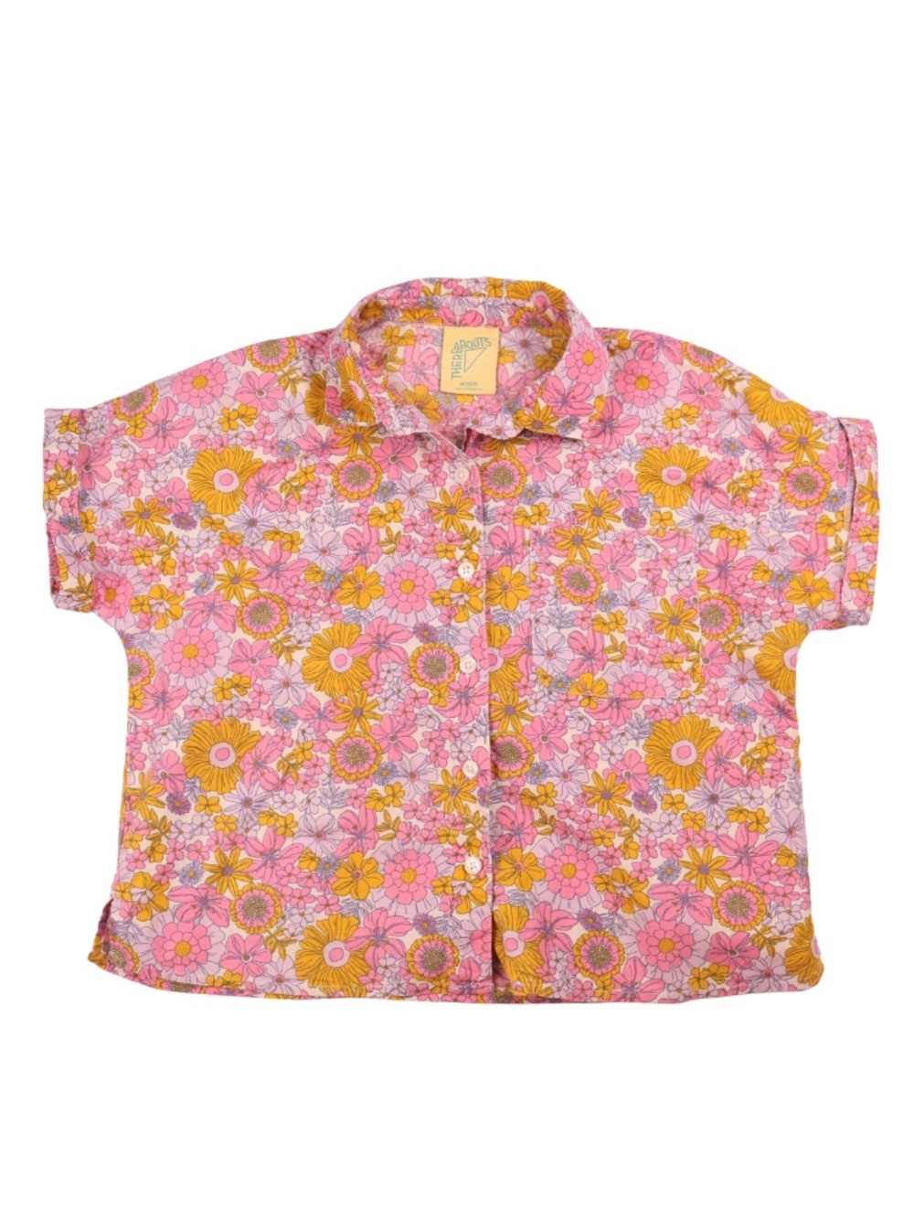 Thereabouts Retro Floral Button Up Shirt 10/12 Pink Orange